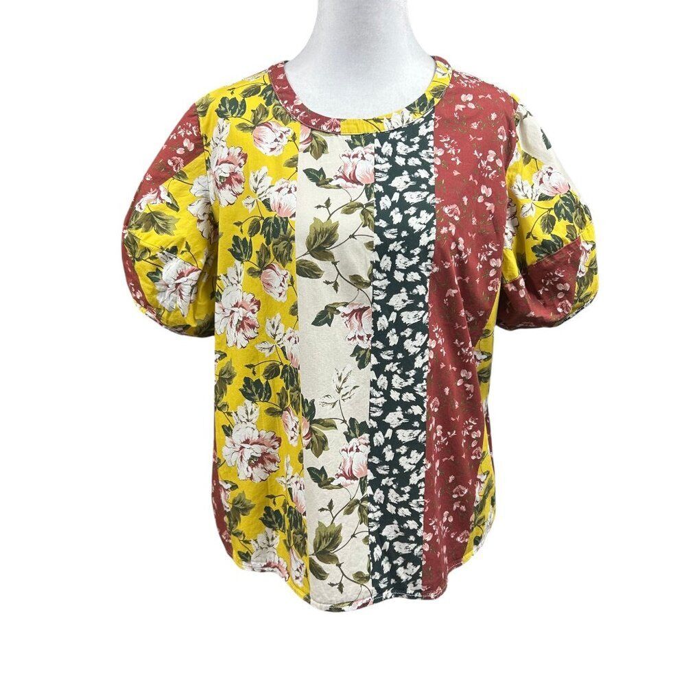 dRA Los Angeles Mojito Floral Patchwork ColorBlock Top